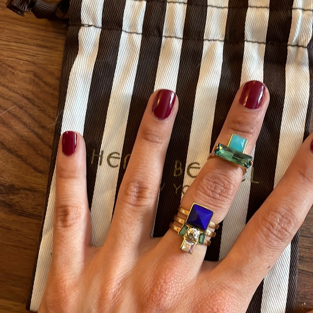 Henri Bendel double ring - blue stones